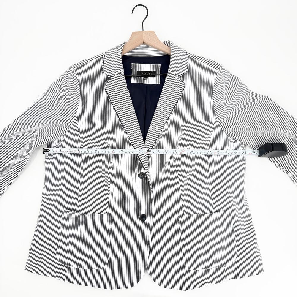Talbots Navy White Stripe Blazer 16 Plus EUC Seersucker Nautical Coastal Career - Picture 4 of 13